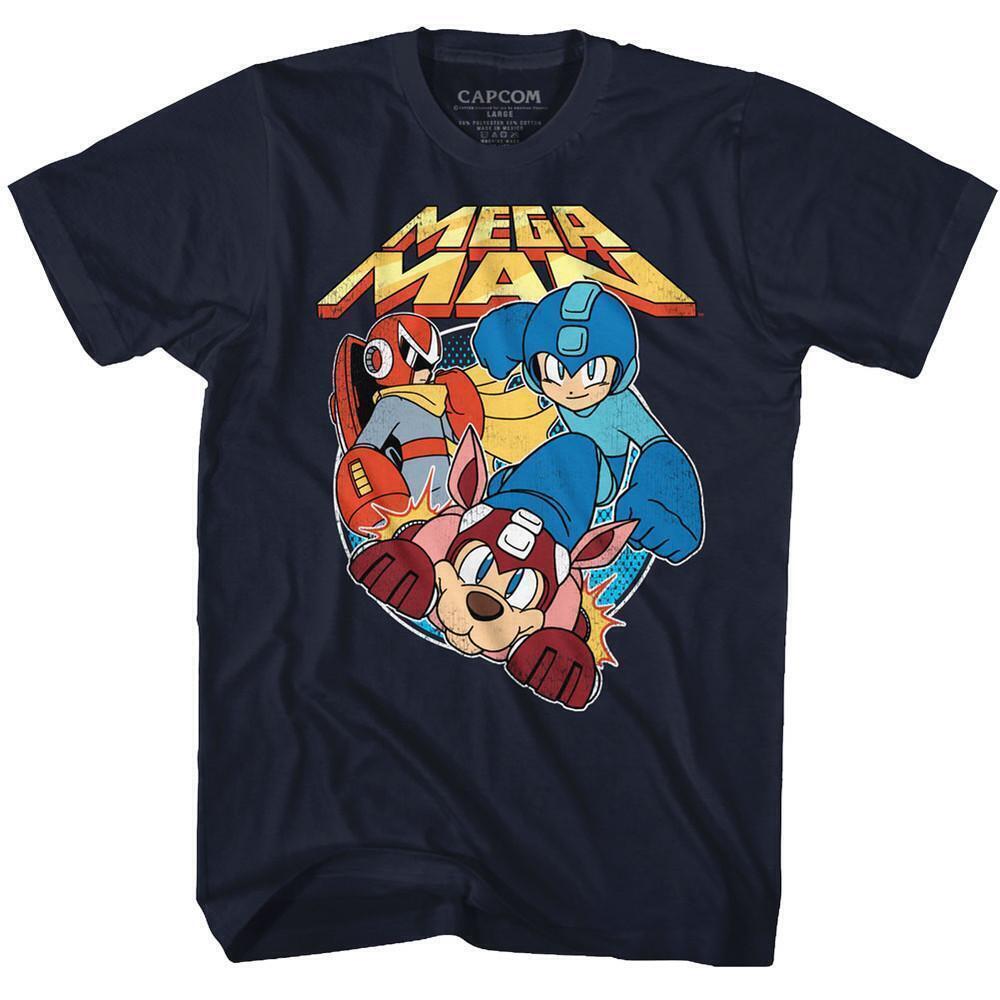 Mega Man Flat Colors Navy Adult T Shirt